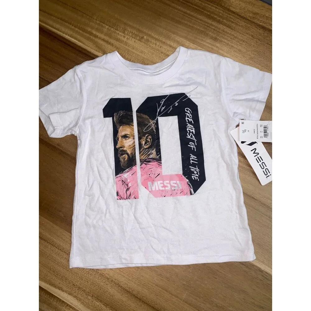 Lionel Messi Kids Toddlers T-Shirt White Greatest Of All Time Print Size 3T - Picture 1 of 10